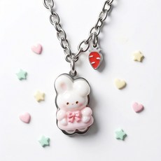 미아방지 목걸이 원피스 토끼 써지컬 유아 아동 여아, 1개, 실버