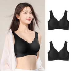 POPSONIC 스포츠 심리스 브라 여성 노와이어 일체형 브라탑 2P