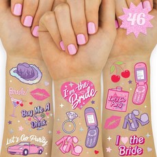 Xo Fetti 핑크 처녀 임시 타투 - 46가지 포일 스타일 | 처녀 파티 장식 바흐 파티 선물 여성스러운 Y2k 귀여운, Xo, Fetti 핑크 처녀 임시 타투 - 46가지 포