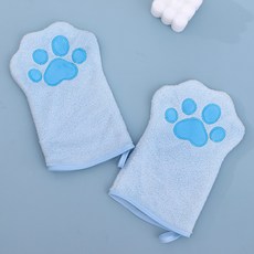 반려동물 고양이 발 모양 장갑 수건 초강력 흡수 속건 강아지 고양이 전용 목욕 세정 타월, 2개, 블루22*15CM