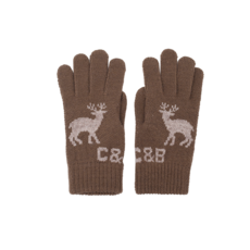 體溫魔術師丨女士麋鹿刺繡單層全指手套 針織柔軟保暖親膚 冬季通勤約會百搭款, 咖啡, 1個