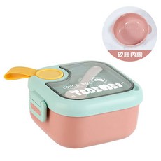F4 寶寶外出輔食碗套裝：304不鏽鋼便攜餐盒，兒童多功能餐具組，雙層保溫飯盒, 1個, 750ml矽膠款綠 粉色