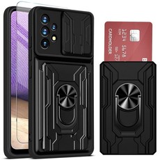 A32 삼성 폰 케이스 지갑 내장 카드 홀더 갤럭시 5G 케이스 스탠드 포함 튼튼한 충격 방지 풀 바디 킥스탠드 커버 액정보호필름 포함 224344