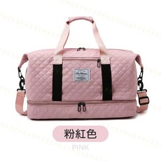 運動包 健身包 旅行包 乾濕分離 獨立鞋層 超大容量 耐磨防潑水, 甜心格紋系列【粉紅色】, 1個