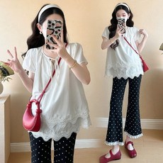 임부복 상의 봄 여름 임산부 프렌치 기질 반팔 티셔츠 빅사이즈 루즈핏 시크룩 여자 반팔티 WMY