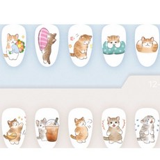 可愛貓咪 穿戴甲 貓爪貼紙 美甲貼 XSM 透白, 1個, M,短圓