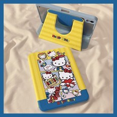 360度旋轉愛心KT貓插畫iPad 11吋保護套 Air 7/6 帶筆槽 防摔 Mini 7 女款, iPad Pro 2024款(11寸)5代愛心kt貓-旋轉藍-單面圖帶筆槽款, 1個