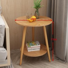 원형 티테이블 이동식 북유럽 협탁 거실 라탄 찻상 수납, 1개, 우드 패턴 이중층 60cm 71cm