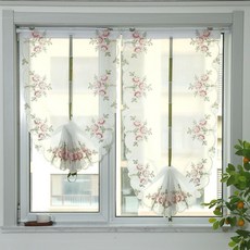 嫣然魔術貼無痕免打孔窗簾軌道 簡易中式飄窗成品窗簾桿 廚房衛生間適用, 嫣然白紗（穿杆 單片不含杆）,平鋪 寬度63cm*高度170cm