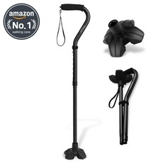 GPTcamp T3M 2단 접이식 초경량 4발 노인 지팡이 어르신 원스텝 폴딩, 1개, 블랙(GPT-T3M)