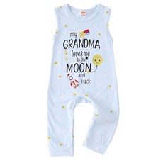 Ritatte 신생아 여아용 롬퍼 My Grandma Loves Me to The Moon and Back 점프수트 재미있는 글자 별 민소매 바디수트 핑크 6-12개월107