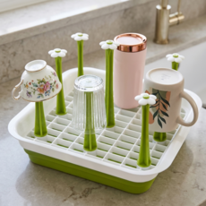 상덕 컵 건조대 물빠짐 컵 정리대 주방 컵 거치대 유리컵 건조 트레이 컵 보관 정리함, 1개, 그린화이트