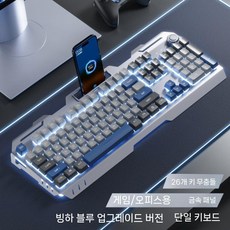 노브가 달린 메탈릭 디자인 유선 키보드 마우스 세트, 블루 키보드