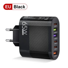 3.1A 6-in-1 3USB 3PD 충전기 삼성 S23용 QC3.0 고속 Xiaomi 휴대폰 EUUSUK 호환 어댑터, 05 881-3A3C EU Black