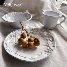 VBC CASA 義大利 白色花朵系列 早餐杯盤3件組, 1個