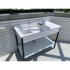 愛琴海廚房 台灣製120公分人造石洗衣台 ST-5120 黑色不鏽鋼腳架 活動式洗衣板 陽洗台 洗手台, 1個, 白色交期需先確認,左平台