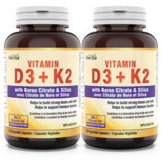 비타민K2 D3 MK-7 120식물성캡슐 1000IU 120mcg 메나퀴논-7 보론 실리카 포함 허바 캐나다, 120정, 2개