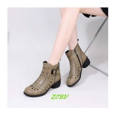 ZCBV5cm 망사 부츠 화려한 여름 pu 가죽 펀칭 중년 앵글 미들힐 버클 엄마신발