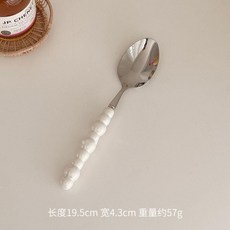 韓國ins陶瓷珍珠不銹鋼刀叉勺餐具 意麵甜品勺 高檔西餐餐具, 1個, 珍珠圓柄勺