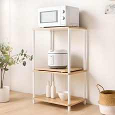 가구레시피 국내생산 조립식 스마트 렌지대 선반, 오크화이트, 3단