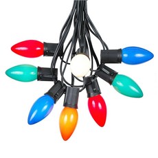 Novelty Lights 멀티 걸이식 세라믹 크리스마스 스트링 조명 - 레트로 핏 전통적인 C9 실내/실외 세트 지붕 라인 파티오 등을 위한 미니 전구 25개 포함 (블랙