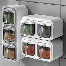 벽걸이 무타공 부착 스푼 양념통 세트 조미료 소스 밀폐 양념통, 3구, 1개