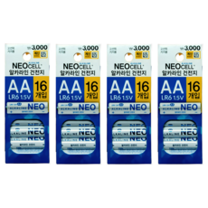 코즈멧 네오셀 알카라인 건전지 AA 16개입 (압축 마스크팩 증정), 4세트, 16매입