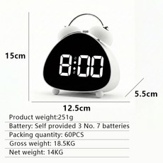 機械電子鬧鐘叫醒學生專用神器智能2026大聲鬧鈴電子時鐘兒童鬧鐘, 【插電使用】三角形-白色:如图
