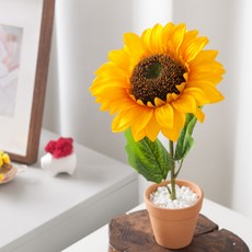 해바라기 조화 화분 set 33cm (DIY) 인테리어 꽃 테이블 장식 소품 금전화 풍수 행사 개업, 해바라기화분어렌지, 1개