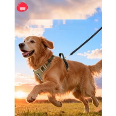 산책용 강아지 하네스 대형견 리드줄 일체형 튼튼한 목줄, 2. 카키 안전로프, XL