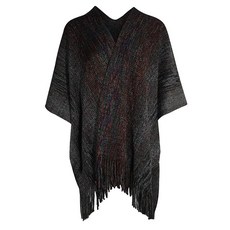 ZLYC 여성용 숄 골든 트림 니트 담요 랩 프린지 판초 코트 가디건 스페이스 염색 베이지 핑크 142132, 스페이스 염색 블랙