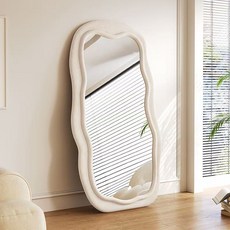비정형 웨이브 전신거울 예쁜 스탠드 벽걸이 거울, 흰색
