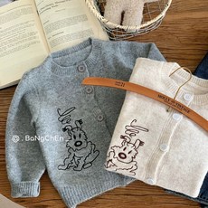 兒童刺繡小狗針織排扣衫 百搭童裝上衣