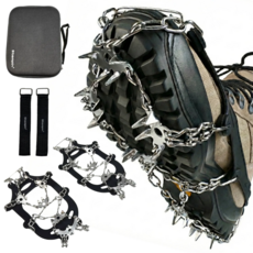 미스피버 겨울 등산 아이젠 24p 미끄럼방지 휴대용 체인 아이젠 [하드케이스 포함], 블랙