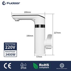 er 3000W 220V 전기 주방 온수기 인스턴트 스테인레스 스틸 수도꼭지 히터 냉난방, 유럽 연합, XH 16D 9B EU
