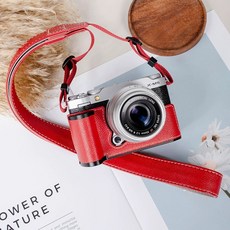 후지 X100Vi 가죽 플립 어깨 카메라 그린 하프 호환 보호 파우치 케이스 커버 베이스, O. 레드 커버 어깨 끈