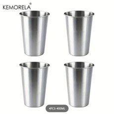KEMORELA 4PCS 스테인레스 스틸 컵 300/400/500ML 스테인레스 스틸 텀블러 파인트 캠핑 컵 마시는 안경 쌓을 수있는 금속, 301-500ml, 1개, 4PCS-400ML