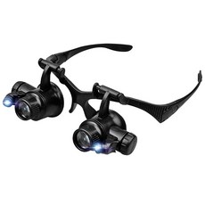 LED照明眼鏡式放大鏡組 多鏡片替換 閱讀/手工藝適用 眼鏡放大鏡, 1個, 眼鏡式／頭戴式二用 (2 LED燈黑色)