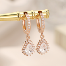 Youmi 여성 명품 14K 도금 원터치 물방울 귀걸이 JL08