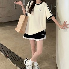 천하오 여성용 여름 루즈핏 데일리 트레이닝복 세트 GX382