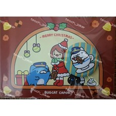 咖波 聖誕節限定明信片胸章組 (拐杖糖大胸章/奶泡貓聖誕帽/台中驛站長) 聖誕禮物首選, 1個, 奶泡貓站長_明信片大胸章