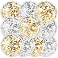 12 Pack 골드 실버 Glitter Beach Balls 16\" Large Inflatable Sparkly Confetti Pool Toys PVC Jumbo Sport, 12 Pack 골드 실버 Glitter Beach Ba