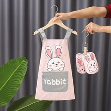 新品 兒童圍裙畫畫罩衣女寶寶吃飯圍兜無袖護衣男孩防水繪畫美術反穿衣 副廠商品, 粉色萌萌兔,110碼 建議7-10歲, 粉色萌萌兔