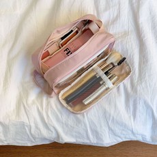 日系簡約手提筆袋 多功能分區化妝包 女用旅行外出手提大容量便攜式洗漱包