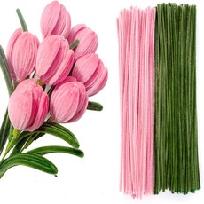 모루철사 꽃철사 지철사 꽃공예 꽃꽂이 꽃줄기 식물줄기 철사공예 조화 꽃만들기재료 인공줄기 꽃대 원예용 철사 와이어 화훼용 조화 꽃다발 부케 화환 식물 지지대 실내장식 인테리어소품, 200개, 분홍초록