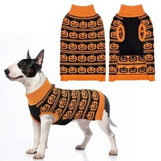 Vehomy 으스스한 호박이 있는 할로윈 강아지 스웨터 터틀넥 애완동물 호박 코스튬 의류 니트웨어 풀오버 고양이용 소형 중형 대형견용 XL
