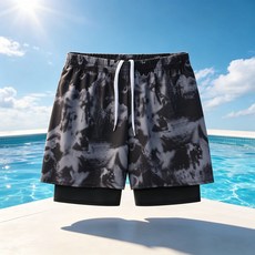 L-HRT 夏日寬版五分沙灘泳褲 雙層透氣速乾