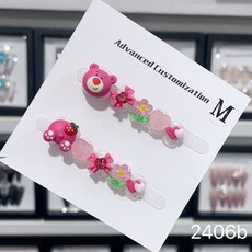 兒童手工穿戴甲 可愛粉紅小熊 草莓造型 光療美甲片, CN001,L, 1個