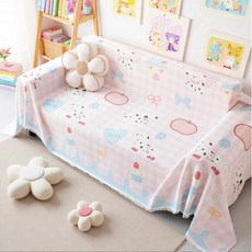 고양이 발톱 방지 소파 커버, 180x200 (1인용), 분홍색 체크 강아지
