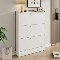 초슬림 17cm 좁은 현관 폴딩 신발장 공간 절약형 현관 수납장, 3단, 화이트 60*17*108